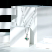 Lab Grown Emerald Flower Pendant Necklace with Silver Chain