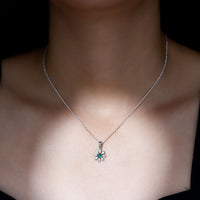 Lab Grown Emerald Flower Pendant Necklace with Silver Chain