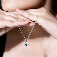 Lab Grown Emerald Flower Pendant Necklace with Silver Chain