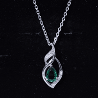 Nature Inspired 0.7 Carat Lab Grown Emerald Necklace with Silver Chain