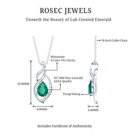 Nature Inspired 0.7 Carat Lab Grown Emerald Necklace with Silver Chain