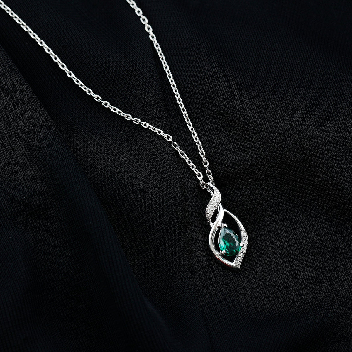 Nature Inspired 0.7 Carat Lab Grown Emerald Necklace with Silver Chain