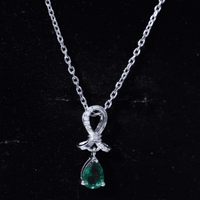 Certified Pear Shape Lab Grown Emerald Designer Necklace with Silver Chain