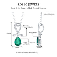 Certified Pear Shape Lab Grown Emerald Designer Necklace with Silver Chain