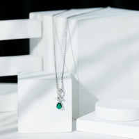Certified Pear Shape Lab Grown Emerald Designer Necklace with Silver Chain