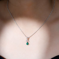 Certified Pear Shape Lab Grown Emerald Designer Necklace with Silver Chain