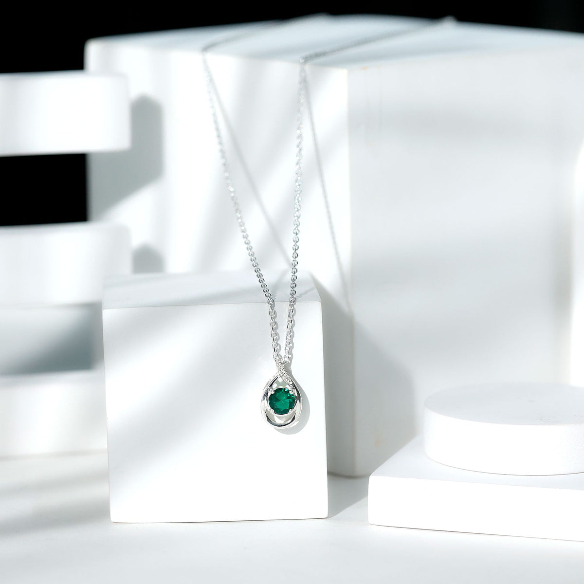 Lab Created 0.8 Carat Emerald Teardrop Necklace with Silver Chain