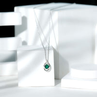 Lab Created 0.8 Carat Emerald Teardrop Necklace with Silver Chain