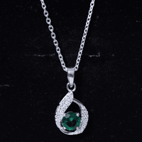 Certified 0.8 Carat Lab Grown Emerald Drop Necklace with Silver Chain
