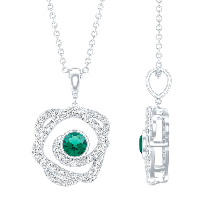 Certified lab-grown emerald pendant necklace by Rosec Jewels featuring a vibrant green emerald gemstone.