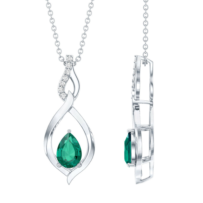 Lab Grown 0.7 Carat Emerald Infinity Drop Necklace with Silver Chain