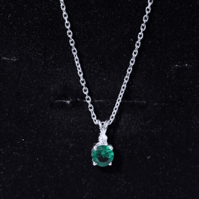 AAAA Quality Lab Grown Emerald Solitaire Necklace With Silver Chain