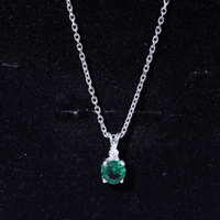 AAAA Quality Lab Grown Emerald Solitaire Necklace With Silver Chain