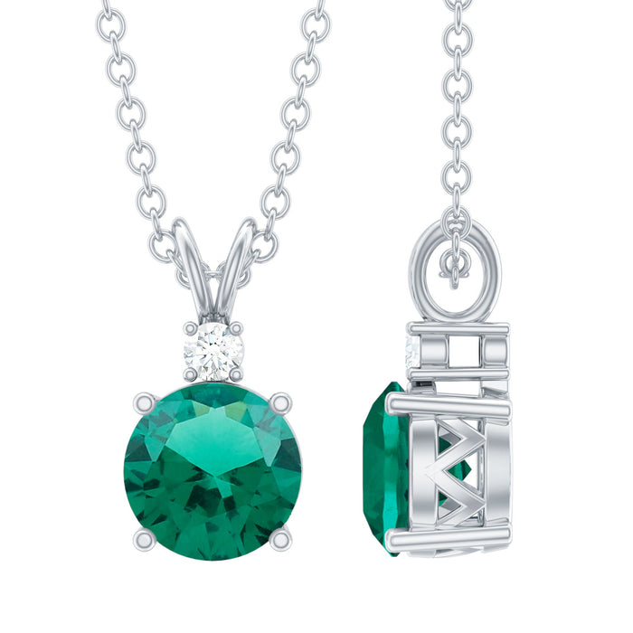 Lab grown emerald pendant with silver chain from Rosec Jewels, featuring a solitaire emerald gemstone.