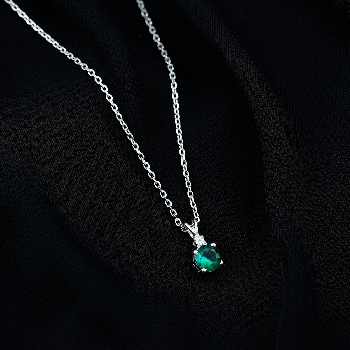 AAAA Quality Lab Grown Emerald Solitaire Necklace With Silver Chain