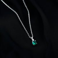 AAAA Quality Lab Grown Emerald Solitaire Necklace With Silver Chain