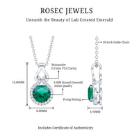 Certified 0.8 Carat Lab Grown Emerald Pendant Necklace with Moissanite Halo