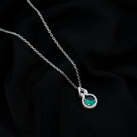 Certified 0.8 Carat Lab Grown Emerald Pendant Necklace with Moissanite Halo