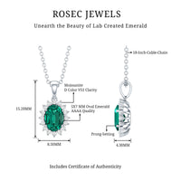 Certified 0.85 Carat Lab Grown Emerald Oval Necklace with Chain