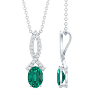 0.85 Carat Oval Lab Created Emerald Minimal Necklace with Chain