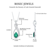 Half Carat Lab Grown Emerald Infinity Promise Necklace with Silver Chain