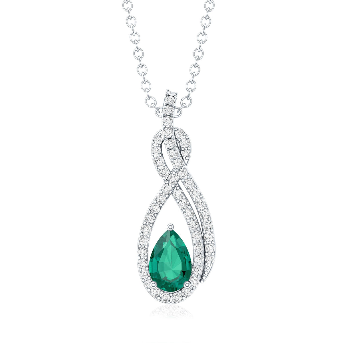 Half Carat Lab Grown Emerald Infinity Promise Necklace with Silver Chain