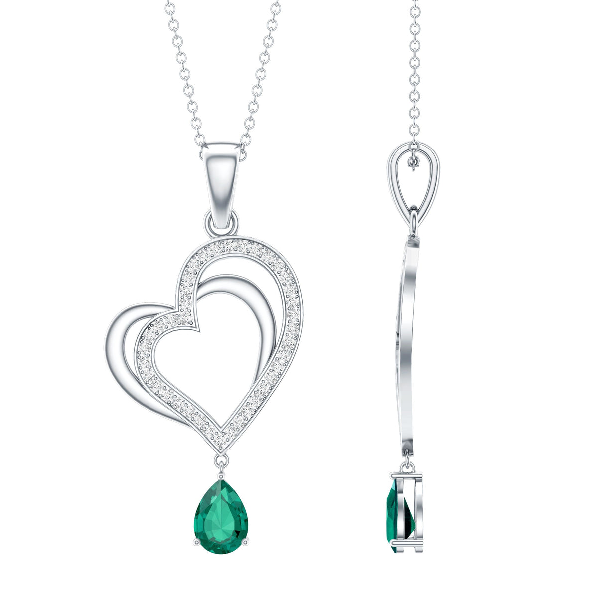 Sterling Silver 0.7 Carat Lab Grown Emerald Heart Locket with Chain