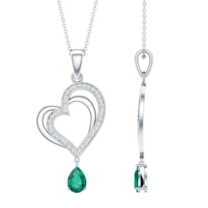 Sterling Silver 0.7 Carat Lab Grown Emerald Heart Locket with Chain
