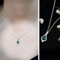 Vintage Inspired Lab Grown Emerald 0.75 Carat Bridal Necklace with Silver Chain