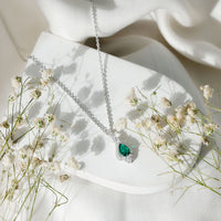 Vintage Inspired Lab Grown Emerald 0.75 Carat Bridal Necklace with Silver Chain