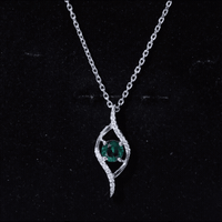 Certified 0.8 Carat Lab Grown Emerald Leaf Necklace with Silver Chain
