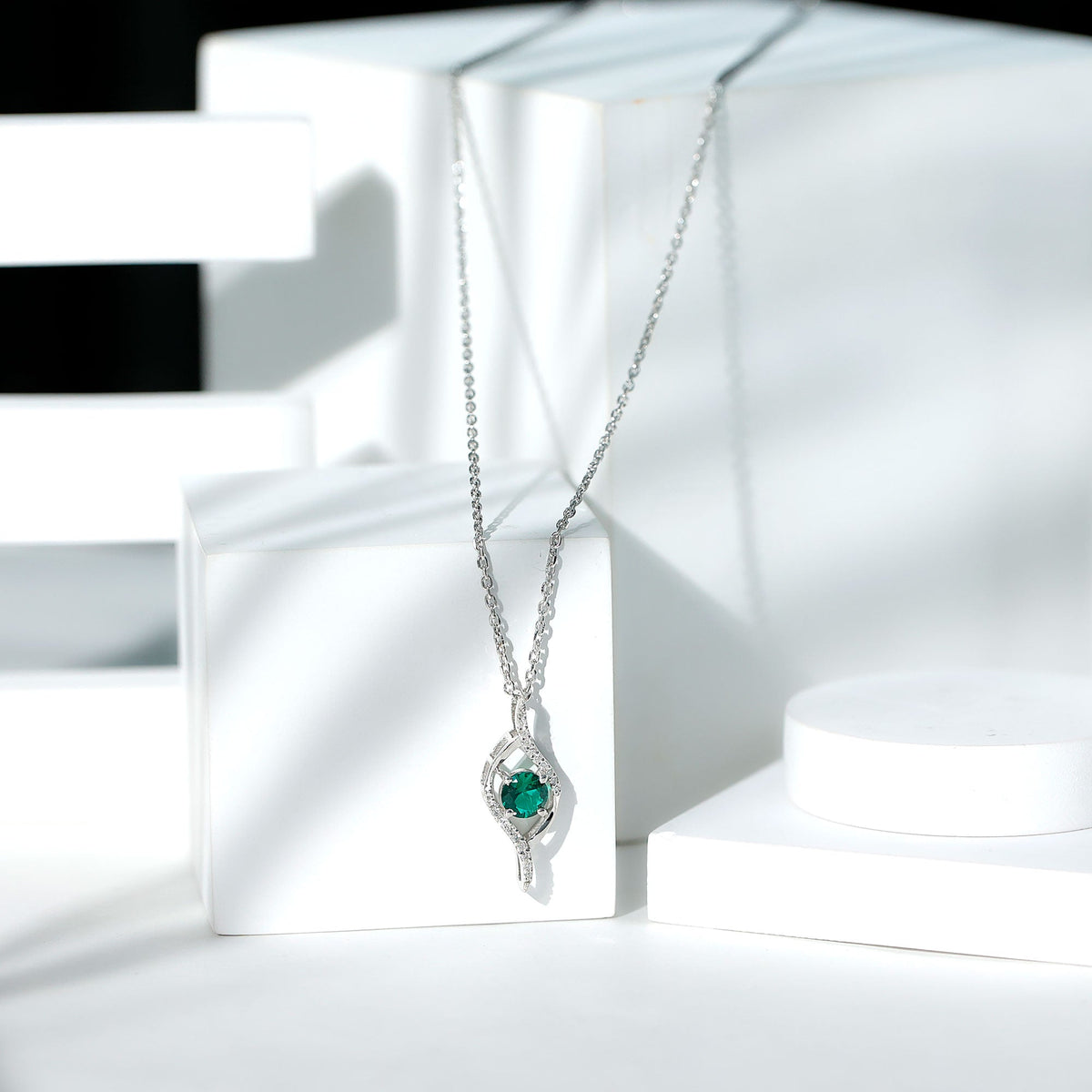 Certified 0.8 Carat Lab Grown Emerald Leaf Necklace with Silver Chain