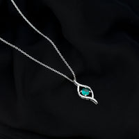 Certified 0.8 Carat Lab Grown Emerald Leaf Necklace with Silver Chain
