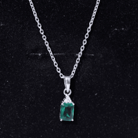 1.68 Carat Emerald Cut Lab Grown Emerald Solitaire Necklace With Silver Chain
