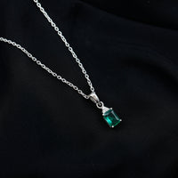 1.68 Carat Emerald Cut Lab Grown Emerald Solitaire Necklace With Silver Chain