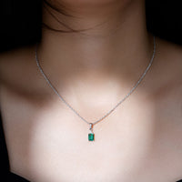 1.68 Carat Emerald Cut Lab Grown Emerald Solitaire Necklace With Silver Chain