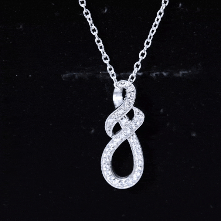 Yellow lab grown diamond infinity pendant necklace by Rosec Jewels featuring sparkling diamonds on a delicate chain.