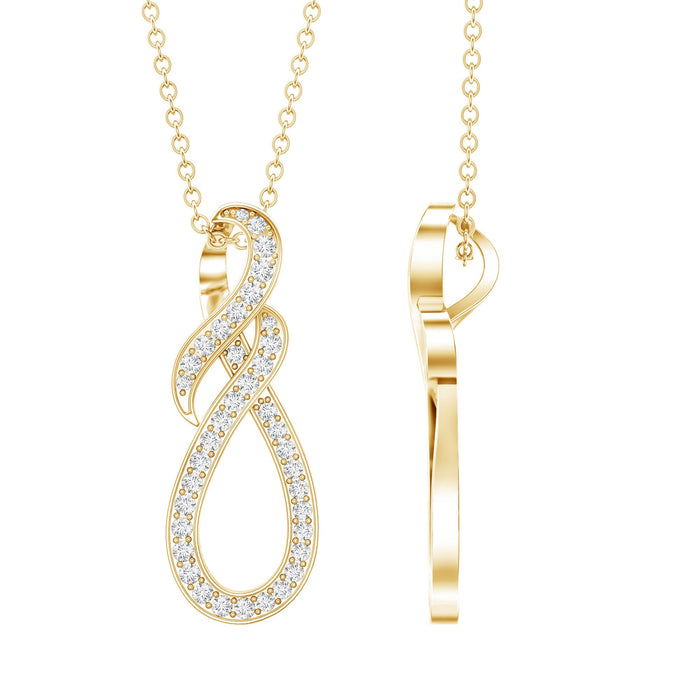Lab grown diamond infinity pendant necklace by Rosec Jewels with sparkling central diamond and delicate chain.