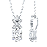 5X7 MM Oval Shaped Lab Grown Diamond Flower Pendant