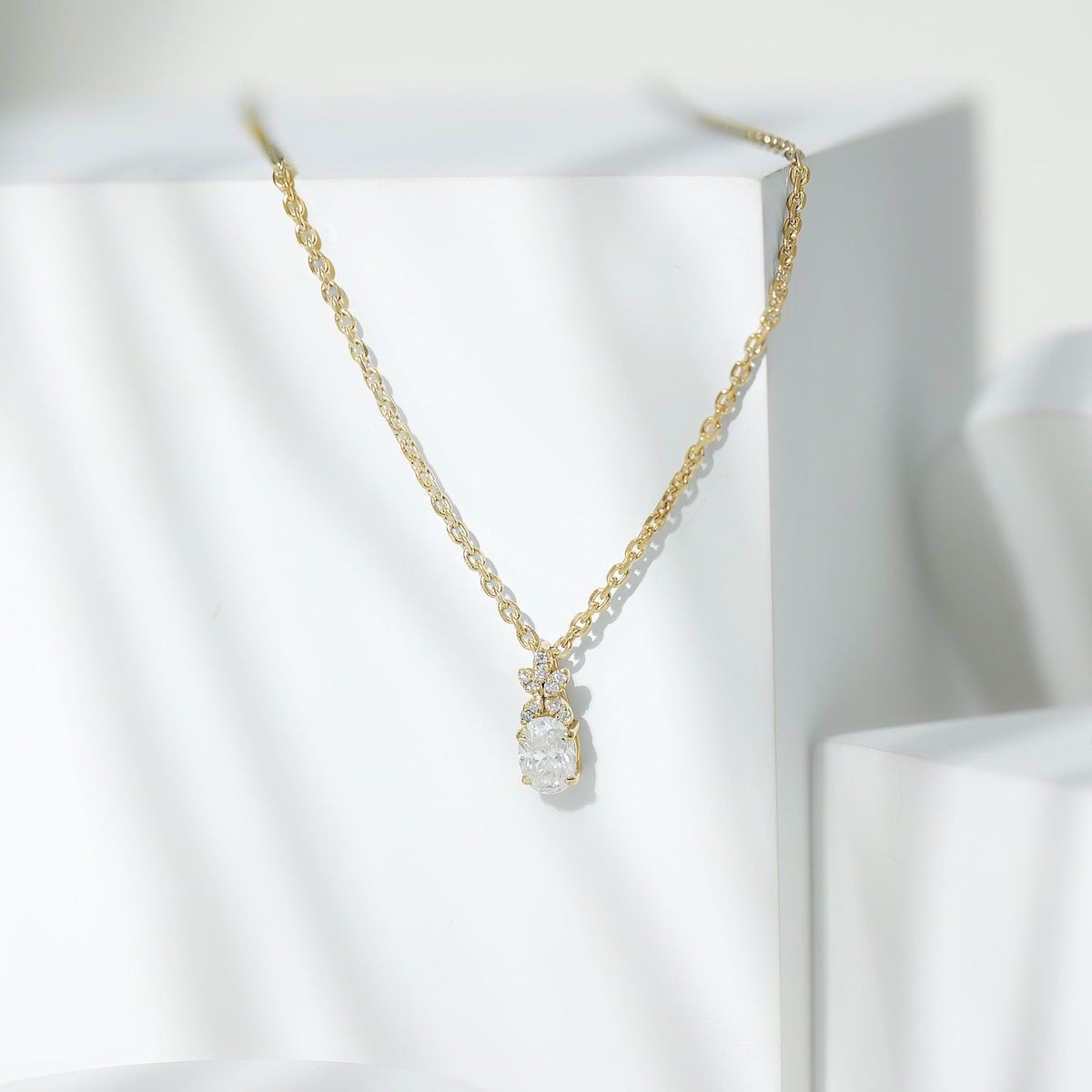 5X7 MM Oval Shaped Lab Grown Diamond Flower Pendant