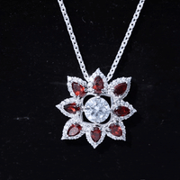 Certified Lab Grown Diamond Flower Pendant With Garnet