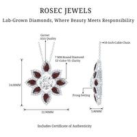 Certified Lab Grown Diamond Flower Pendant With Garnet