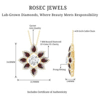 Certified Lab Grown Diamond Flower Pendant With Garnet