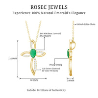 Pear Cut Emerald Cross Pendant With Lab Grown Diamond