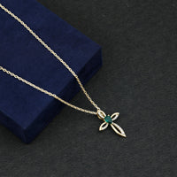 Pear Cut Emerald Cross Pendant With Lab Grown Diamond