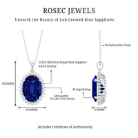 Certified 14 Carat Lab Grown Blue Sapphire Bridal Necklace With Silver Chain