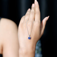 Certified 2.7 Carat Lab Blue Sapphire Solitaire Necklace With Silver Chain