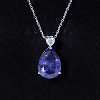 Certified 9 Carat Pear Shape Lab Grown Blue Sapphire Necklace With Silver Chain