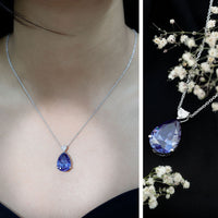 Certified 9 Carat Pear Shape Lab Grown Blue Sapphire Necklace With Silver Chain