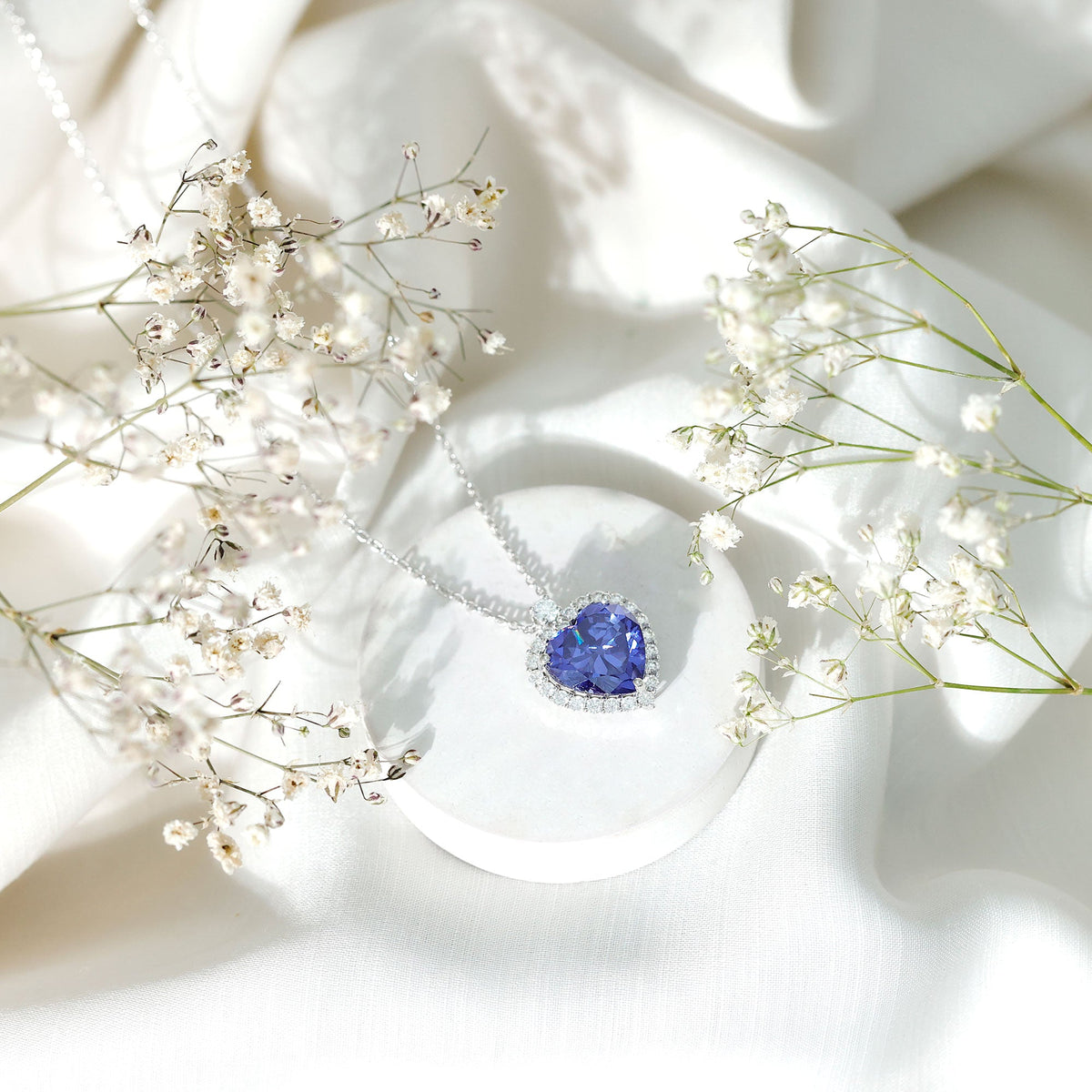 Lab Grown Blue Sapphire Heart of the Ocean Necklace